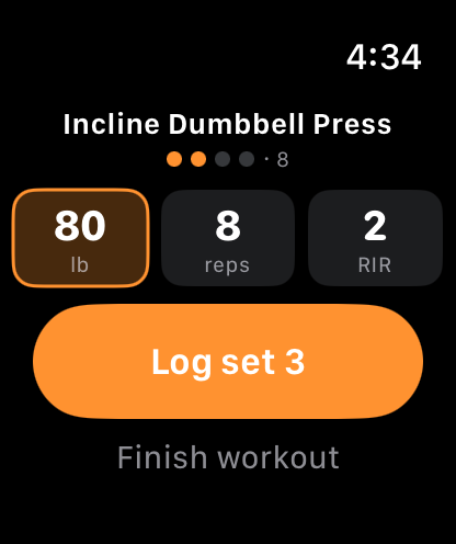 Logging a set on Apple Watch